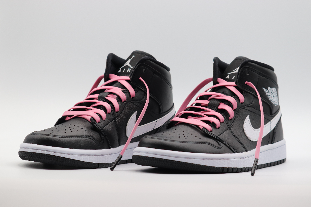 Pink Premium Leather Laces Black Aglets