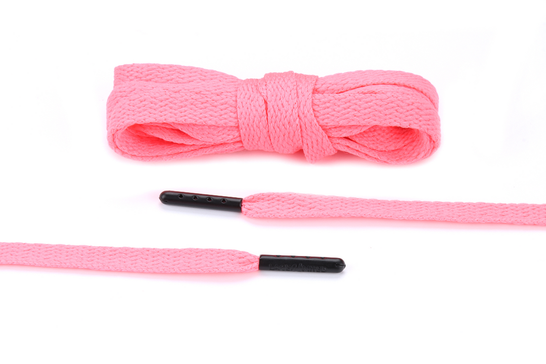 Neon Pink Flat Laces Black Aglets Lace United